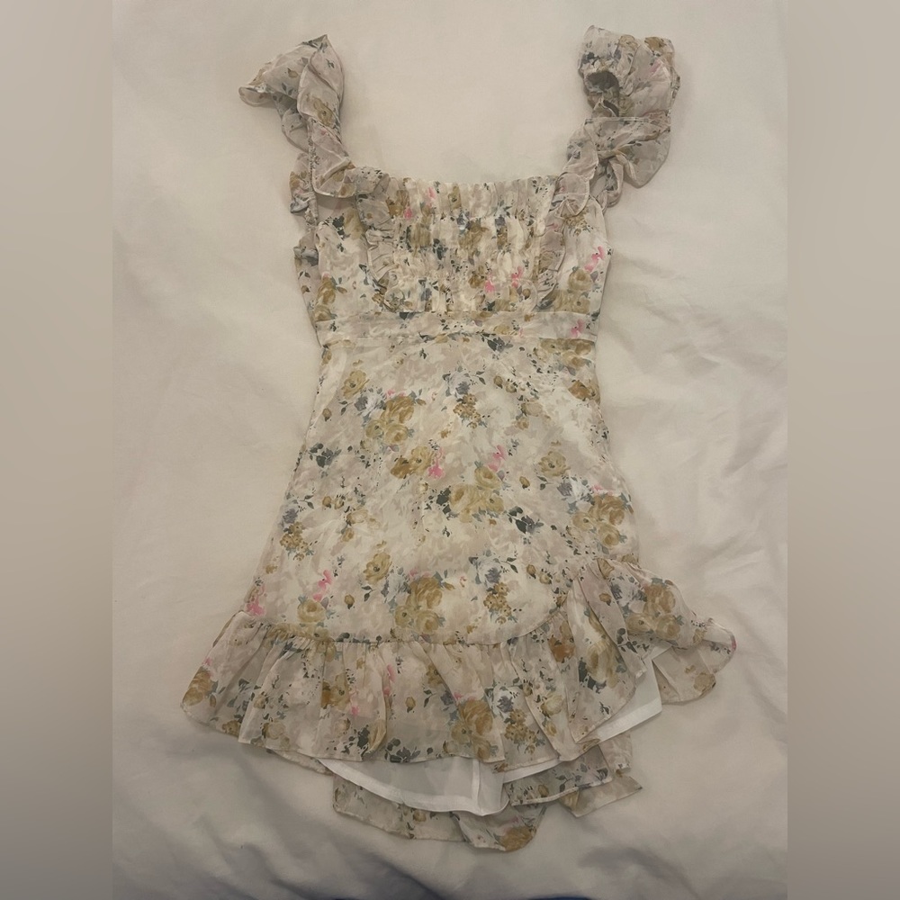 Hello Molly Stories All Night Mini Dress in Beige